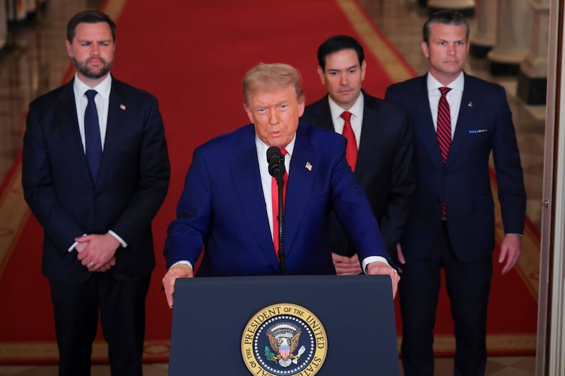 President Donald Trump speaks from the East Room of the White House in Washington, Saturday, June 21, 2025, after the U.S. military struck three Iranian nuclear sites.