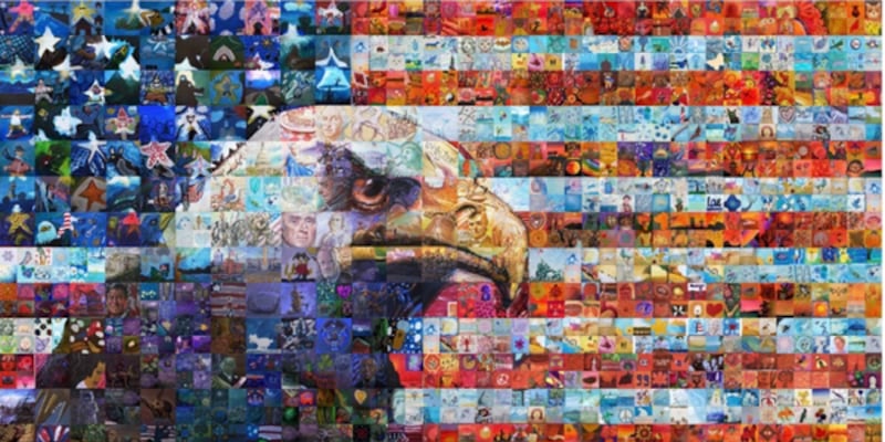 This example mosaic is similar to the mural planned for a 4th of July unveiling at the McHenry Riverwalk.
