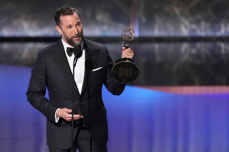Noah Wyle accepts the award for outstanding lead actor in a drama series for "The Pitt" during the 77th Primetime Emmy Awards on Sunday, Sept. 14, 2025, at the Peacock Theater in Los Angeles. (AP Photo/Chris Pizzello)