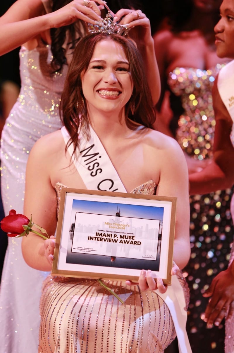 Alexis McCullough, of Bourbonnais, receives the Imani P. Muse Interview Award at the Miss Chicago and Miss Chicago's Teen competition on Jan. 11, 2026.