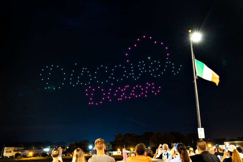 Discover Dixon lights up the sky as the drone light show begins at Venetian Night. Venetian Night in Dixon featured magicians, street performers, face painting, a spaghetti eating contest, mini boat races, a drone light show and more. The Discover Dixon event was held along the riverfront in Dixon on Aug. 9, 2025.