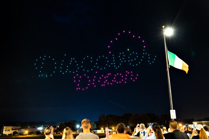 Discover Dixon lights up the sky as the drone light show begins at Venetian Night. Venetian Night in Dixon featured magicians, street performers, face painting, a spaghetti eating contest, mini boat races, a drone light show and more. The Discover Dixon event was held along the riverfront in Dixon on Aug. 9, 2025.