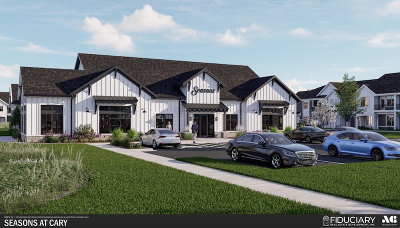 A rendering of the residential club house at the Seasons at Cary mixed-use development in Cary, located east of Route 31, south of the Walmart Supercenter.