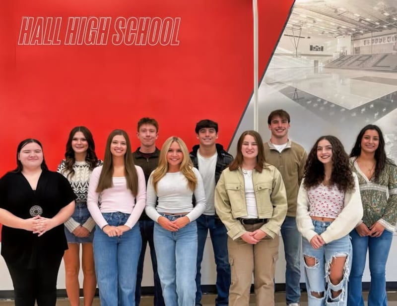 Hall High School's 2025 IL State Scholars are Ella Sartain, Chris Hollenbeck, Jack Curran, Braden Curran, Natalia Zamora, Alexis Garncarz, Katharine Doll, Charlie Pellegrini, Sydney Mautino and Ava Talbot.