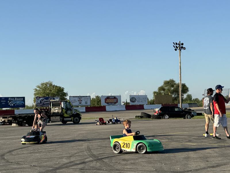 The 210 car rounds the corner while the 3 car behind it needs a little extra help staying on track on Thursday, July 3, 2025.