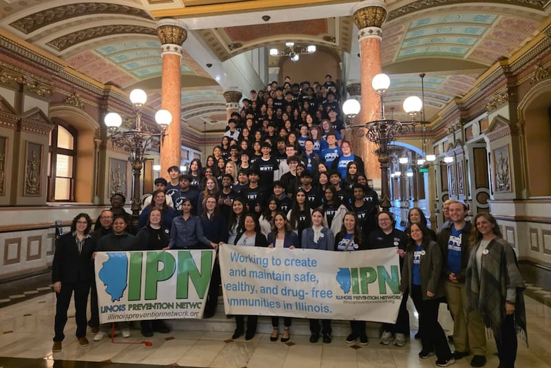 Students with the Illinois Prevention Network at the Capitol on Wednesday pushing bills aimed at drug regulation and reduction.