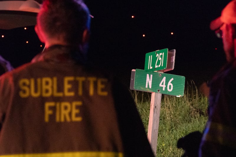 Mendota, Troy Grove, Sublette and Compton Fire Departments search for missing individual from rollover accident in fields on Sunday, Aug 31, 2025 at intersection of Route 251 and 46th road in Mendota.