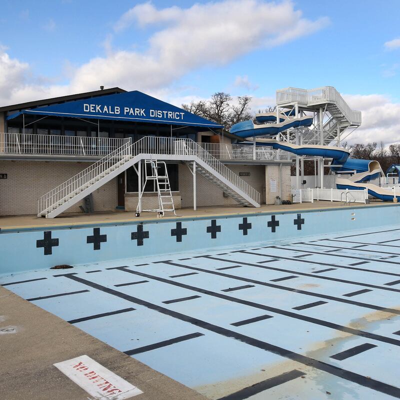 Hopkins Pool sits empty in front of the DeKalb Park District Tuesday, Nov. 19, 2024, awaiting demolition so construction can begin on a new pool set to open in 2026. Demolition is expected to ramp up at the end of November.
