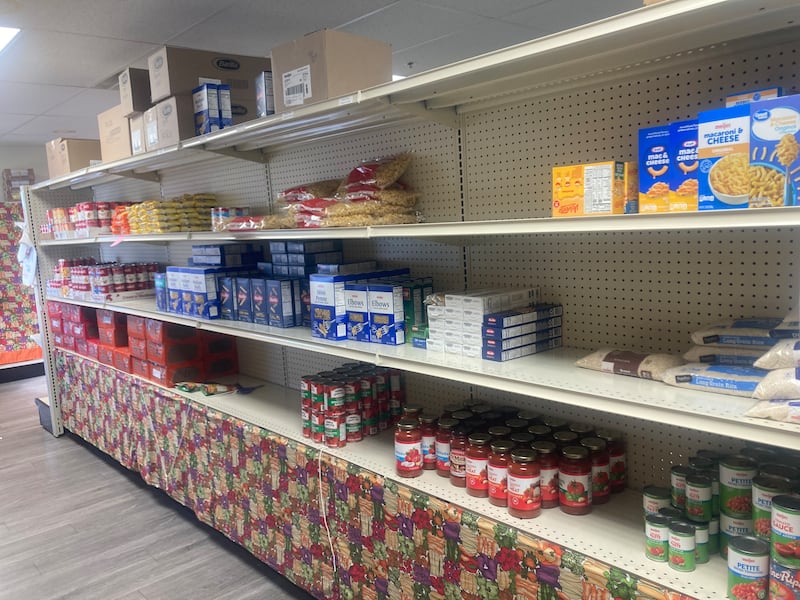 A shelf of non-perishable food goods at the Lockport Fish Food Pantry.
Thursday, Oct. 29, 2025.