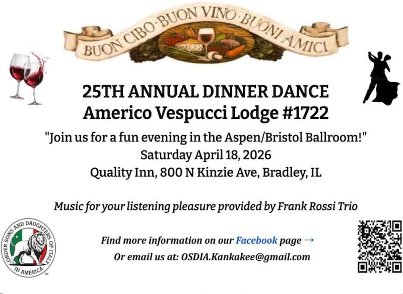 The flyer for the 25th annual dinner dance at the Americo Vespucci Lodge 1722 in Bradley.
