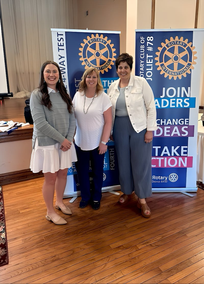 The recipient of the $50,000 proceeds from the 2024 Rotary Club of Joliet raffle is Will County Center for Economic Development in support of Dolly Parton’s Imagination Library. Pictured, from left, are Pictured are Kayla Sorenson, external affairs with the Will County Center for Economic Development Foundation, Megan Millen, executive director of the Joliet Public Library and the Rotarian who sponsored the project, and Jennifer Bertino-Tarrant, Will County County Executive, who is directing the program.