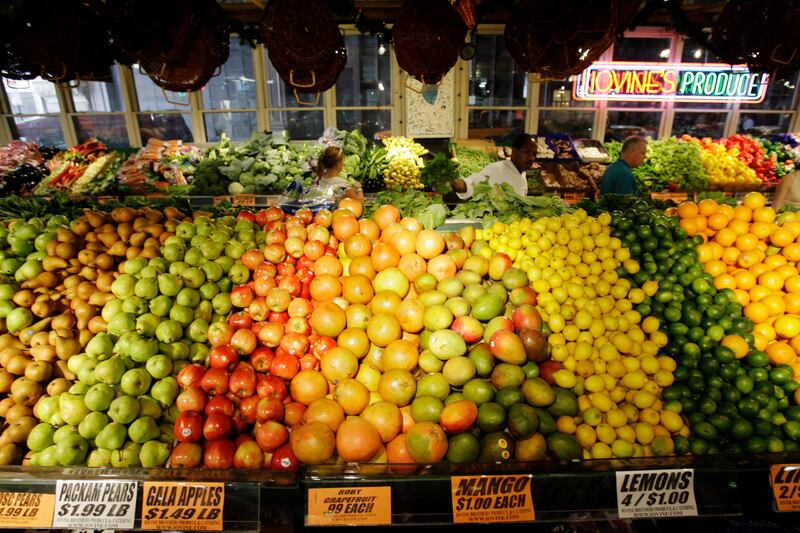 FILE - Fruit are displayed at Iovine Brothers Produce in Philadelphia, May 29, 2007. (AP Photo/Matt Rourke, File)