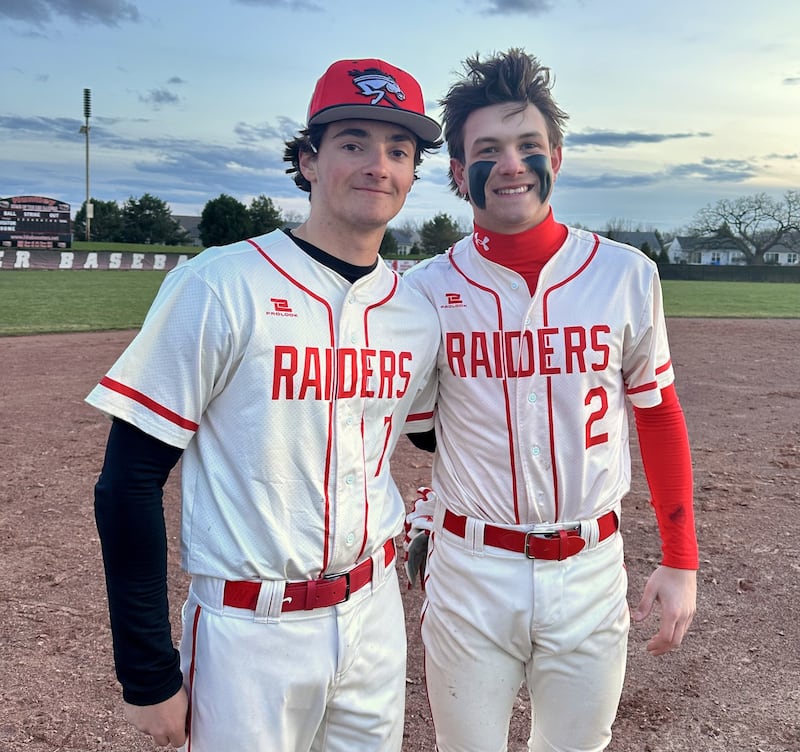 Gavin Rettberg (left) went 2 for 2 with a home run and three RBIs, while Kyle Ziebell (right) hit a two-run homer to cap off Huntley's six-run fourth inning in a win over Barrington.