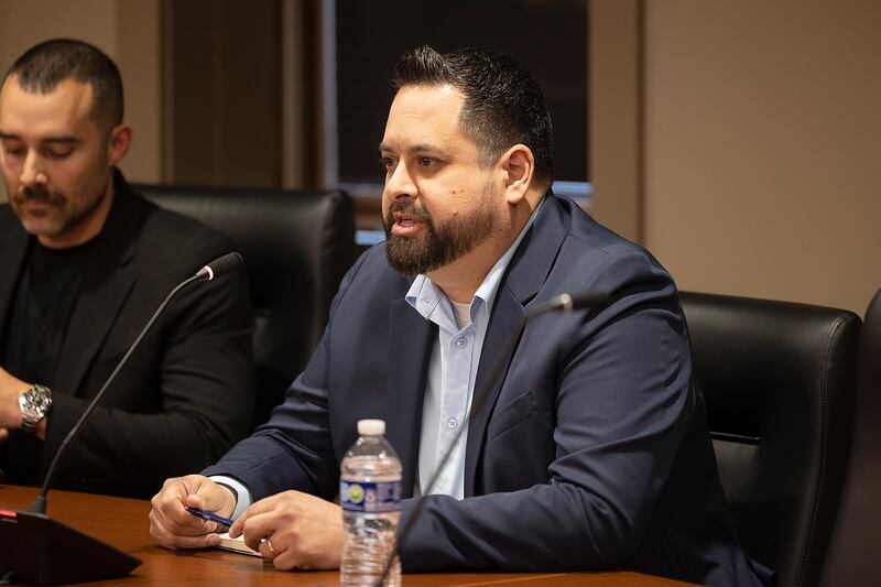 Allen Przysucha, candidate for Sterling City Council, speaks about his qualifications Wednesday, March, 19, 2025, during a forum at city hall.