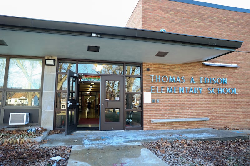 A teacher walks the halls while packing up classrooms at Thomas A. Edison Primary School in Kankakee on Jan. 7, 2026, following the school's emergency closure by Kankakee School District 111.