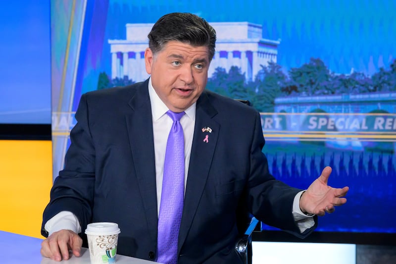 Illinois Gov. JB Pritzker speaks during a taping of FOX News Channel's Special Report with Bret Baier at the Washington bureau of FOX News, Thursday, Oct. 23, 2025, in Washington. (AP Photo/Rod Lamkey, Jr.)
