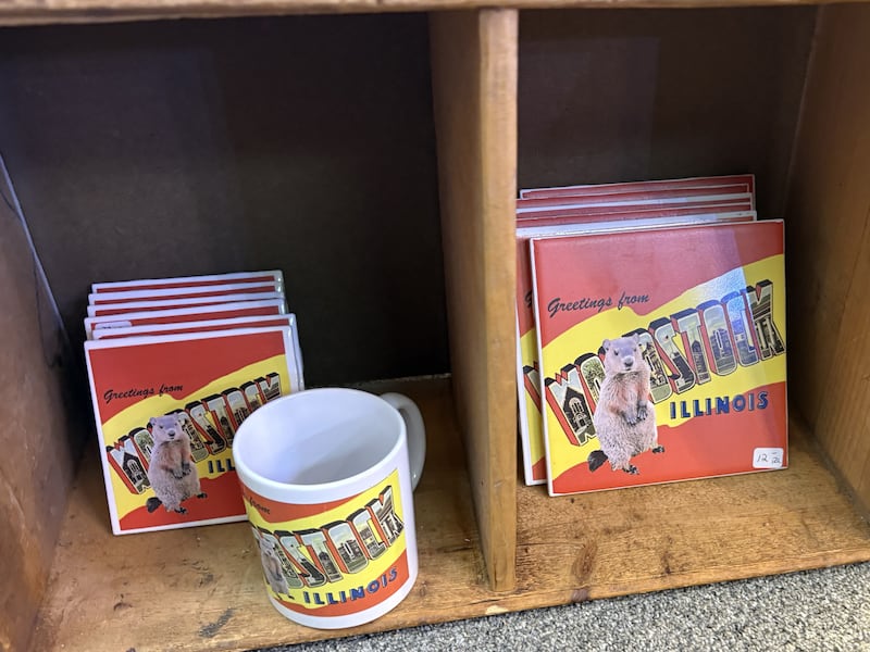 Groundhog merch by Regina Lombardo on display at Artisans on Main in Woodstock Tuesday, Jan. 14, 2025.