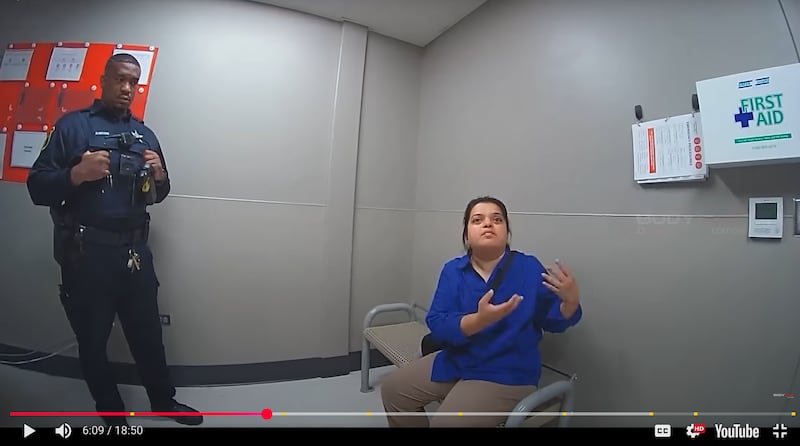 Jimisha Avlani of Mumbai, India, speaks with Algonquin officers and Target personnel after she was accused of stealing almost $1,400 in merchandise. She was charged with felony theft on May 1, 2025, but pleaded guilty to a misdemeanor theft charge on Aug. 12, 2025.