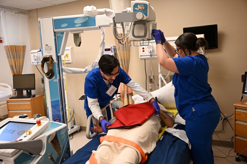 KCC Radiography students take an X-ray during an interprofessional simulation in April 2025.