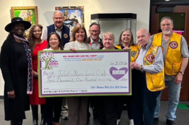 Members of 100+ Women Who Care of Will County donated $10,100 to the Joliet Noon Lions Club on March 19, 2026