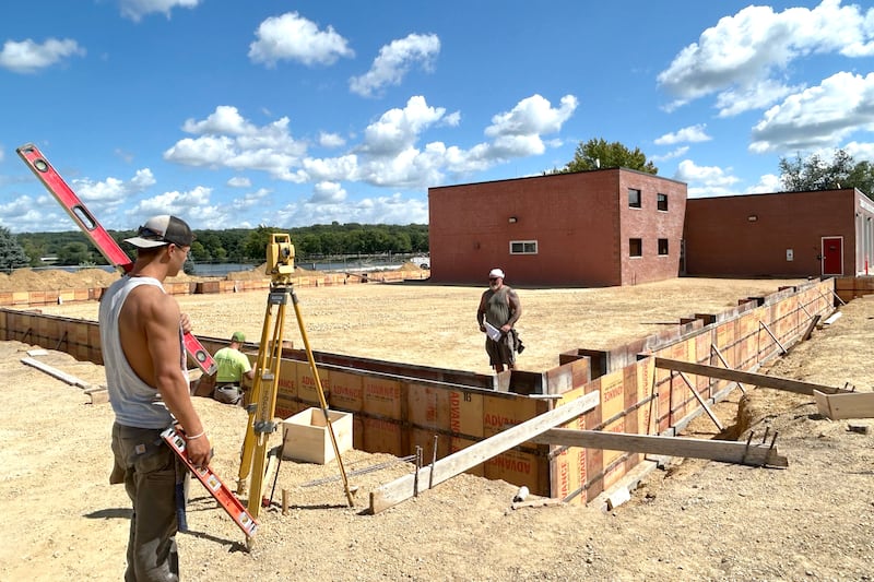 Workers were busy creating forms to pour concrete as part of the construction of the Oregon Fire Station expansion on Aug. 27, 2025.