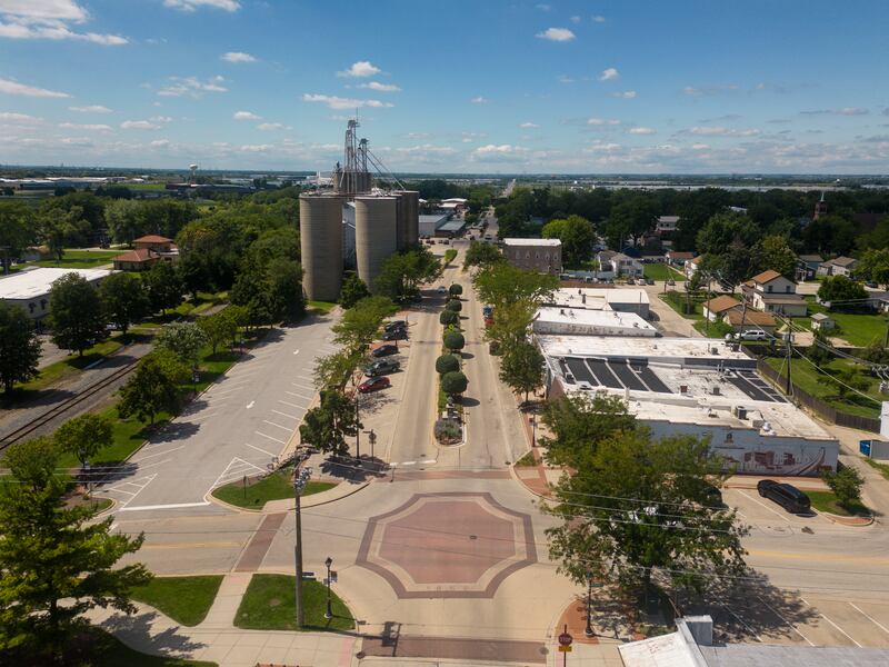 An overhead view of Downtown Minooka.