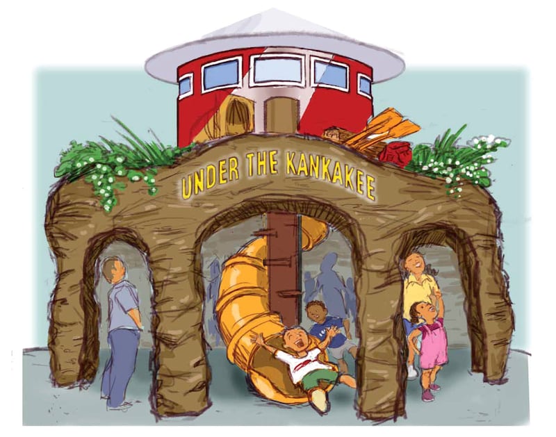 A rendering shows the concept for the Kankakee River Underwater Experience exhibit created by Mixdesign for Bourbonnais Township Park District's Exploration Station at Perry Farm Park.