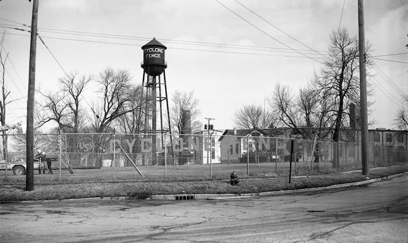 The Cyclone Fence company looking east from 14th and Pleasant streets, 1971.