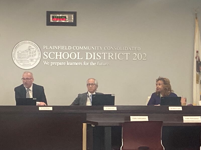 ISBE Superintendent Dr. Tony Sanders, Board Chair Dr. Steven Isoye, and Vice-Chair Dr. Donna Leak speak at the ISBE meeting at Plainfield School district 202. 
Wednesday, March 12, 2025.