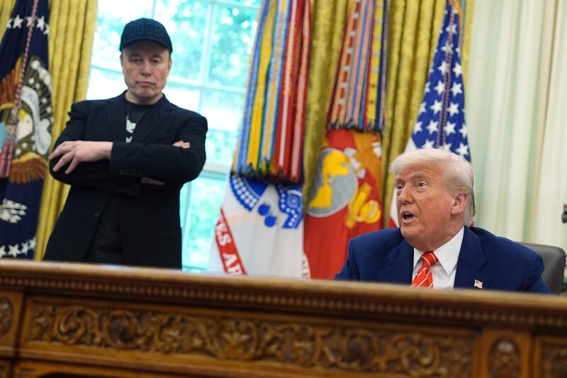 President Donald Trump speaks during a news conference with Elon Musk in the Oval Office of the White House, Friday, May 30, 2025, in Washington. (AP Photo/Evan Vucci)