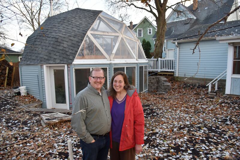 Dan and Jody Bovey are in a battle with the city of West Chicago over their construction of a large geodesic dome greenhouse in their yard.