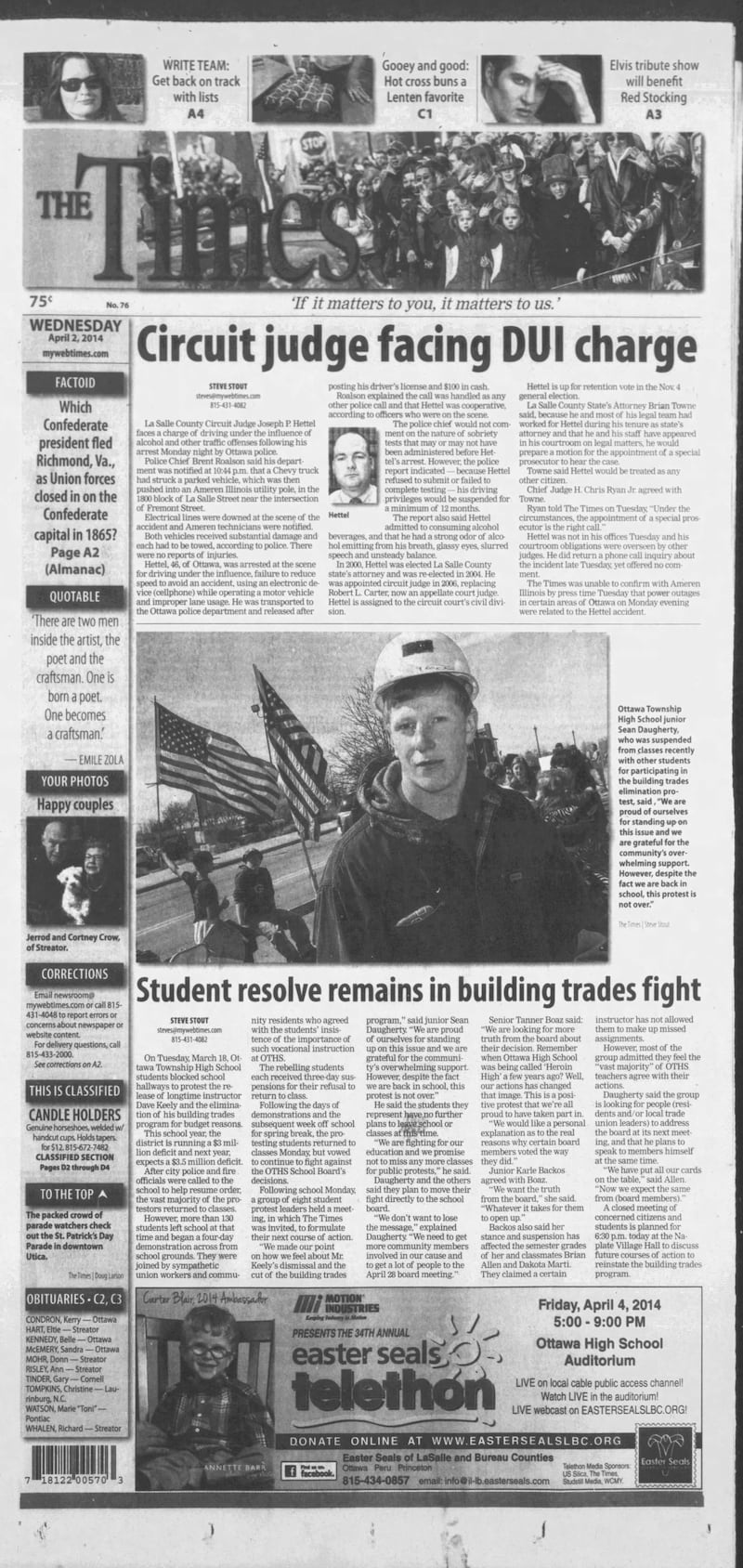 The cover of The Times for April 2, 2014