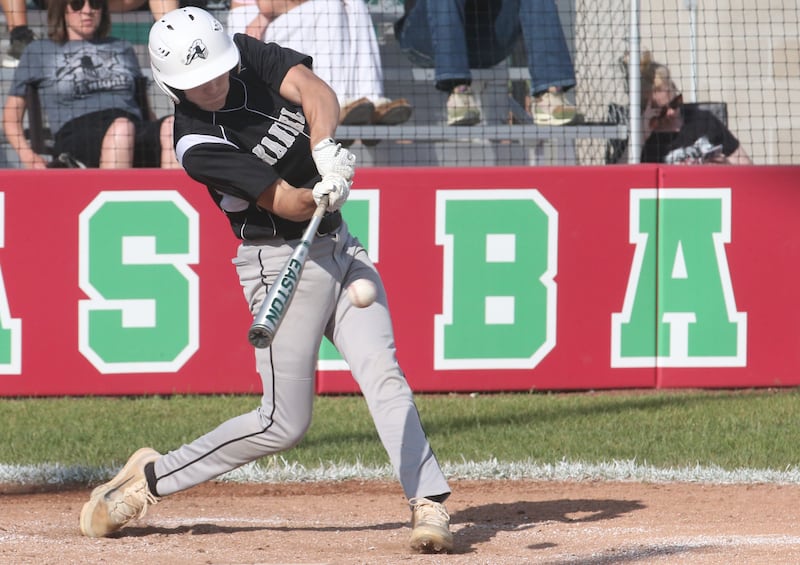 Kaneland's Preston Popovich gets a hit against L-P on Tuesday, May 13, 2025 at Huby Sarver Field at the L-P Athletic Complex in La Salle.