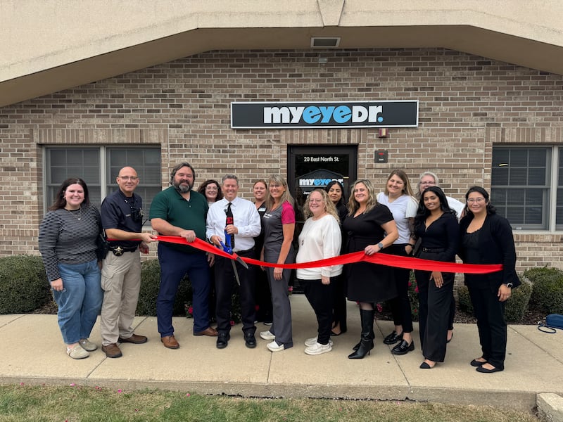 The myeyedr. team in Coal City celebrated their office and Grundy County Chamber membership with a ribbon cutting ceremony Oct. 17. The team, Village of Coal City representatives and Chamber staff and members joined them in the celebration.