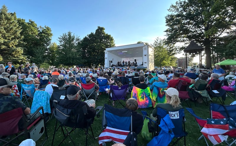 The lawn was full in front of the bandshell during the Jamboree concert in Mt. Morris on Friday, July 19, 2024. Chicago Tribute Anthology, a band who plays Chicago songs, performed on the perfect summer evening. The free concerts continue throughout the summer on Friday nights on the village's historic campus downtown.
