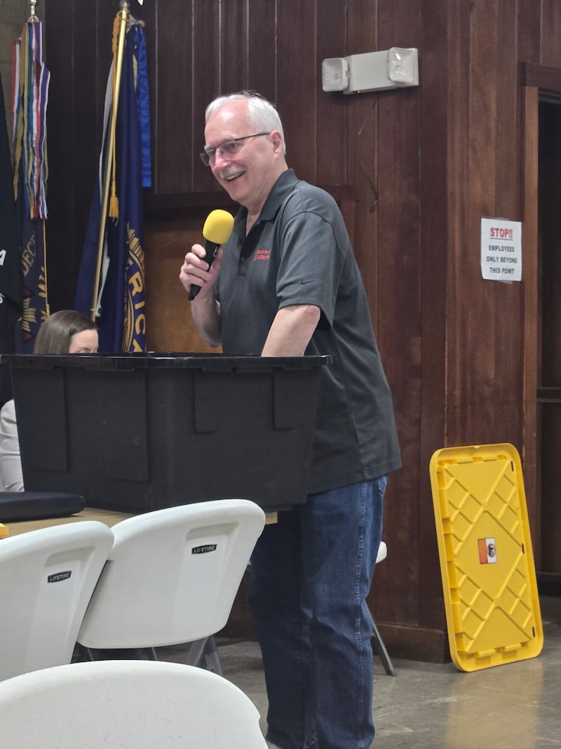 The Oregon Lions Club recently celebrated the conclusion of its annual meat raffle. Pictured is our emcee Lion James Brown and Lion Mitch Logan drawing the winners. As a reminder, pick up for those winners is April 18 from 8-9 a.m. at Oregon Super Value parking lot.