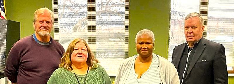 IDES Veteran Representative Jack Kromer (from left), Tammy Nehrkorn of BEST, Inc., Leslie Neal of Tri-County Opportunities Council, and Roger Anderson of BEST, Inc. are shown at the December BEST workshop in Sterling. Not pictured is Colleen Neary of IDES.