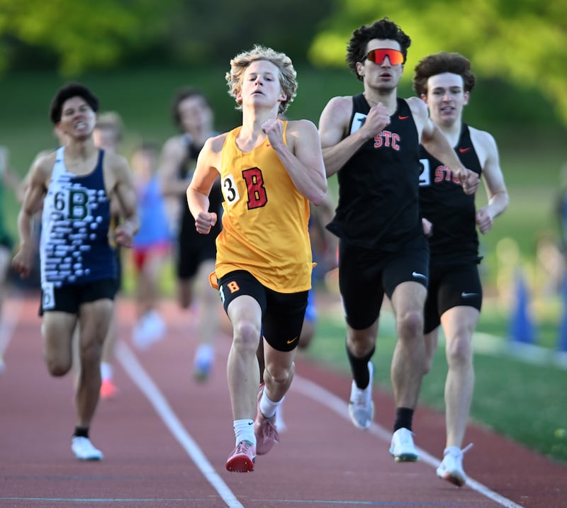 Batavia's Edward Polaski wins the 800-meter run during the Class 3A Lake Park boys track and field sectional on Friday, May 23, 2025 in Roselle.