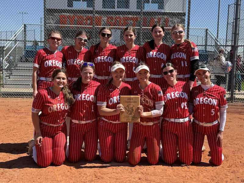 The Oregon softball team is pictured after winning the Byron Jamboree on Saturday, April 26, 2025.