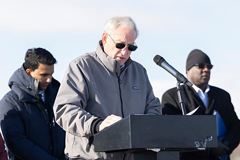 Dixon Mayor Glen Hughes addresses a crowd Monday, Nov. 27, 2023, for the groundbreaking of the YMCA’s Lovett Child Development Center.