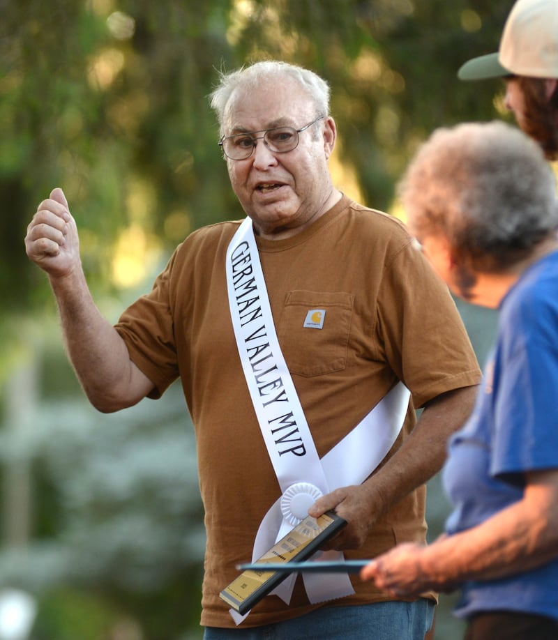 Hank Kaiser received his award for being named German Valley’s 2925 Most Valuable Person on Saturday, July 19, 2025 during German Valley Days.