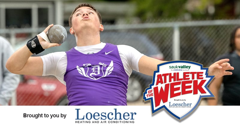 Dixon's Owen LeSage is the Sauk Valley Athlete of the Week, presented by Loescher Heating and Air Conditioning. He won the shot put and took sixth in the discus at the Geneseo invite. He is longest throw this season is ranked third in Class 2A.