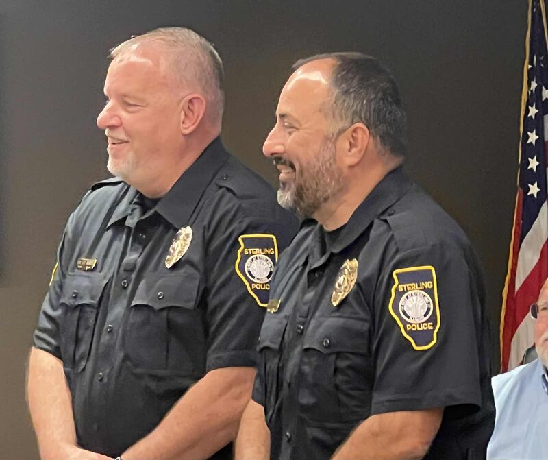 Sterling Deputy Police Chief Pat Bartel, left, will succeed Chief Alex Chavira, right, after Chavira’s retirement on Sept. 20.