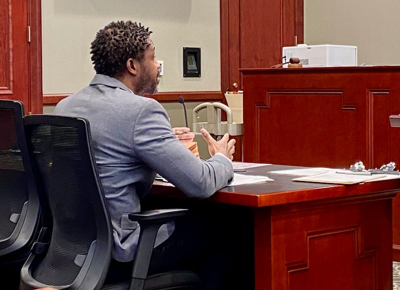 Matthew L. Martin, 44, of Chicago, speaks to Circuit Court Judge Philip Montgomery during a hearing on Friday, April 4, 2025, at the DeKalb County Courthouse in Sycamore. Martin is charged in a July 2024 DeKalb bank robbery, and is representing himself. His trial is scheduled to begin April 7.