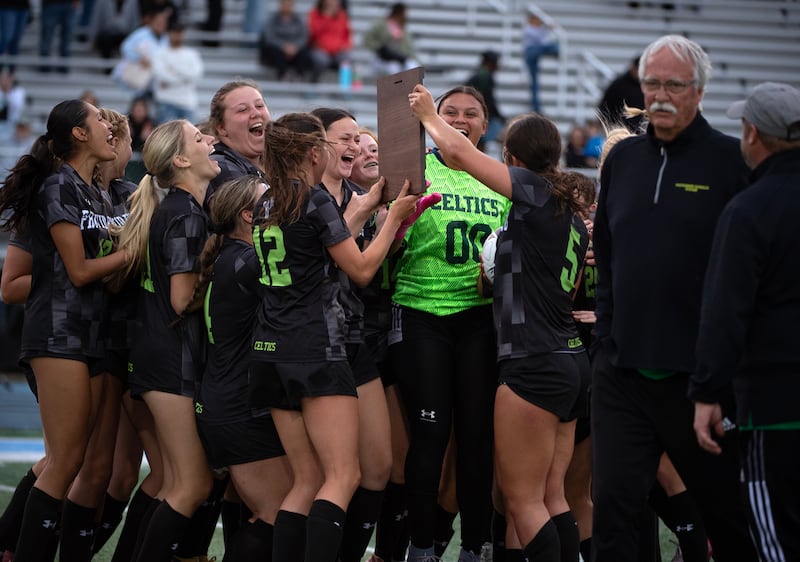 Providence Catholic celebrates their win against Kankakee during the Class 2A Regional Championship at
Kankakee High School on Friday, May 22, 2026.