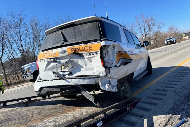 An Illinois State Trooper suffered injuries that were not life-threatening when their squad car was struck by a driver who failed to move over on Interstate 57 at milepost 302 near Chebanse on Saturday afternoon in Kankakee County.