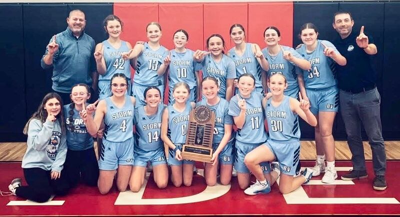 Bureau Valley defeated Princeton 35-17 to capture the 2025 SRC 7th-grade championship Thursday at Peru Parkside Team members are (front row, from left) manager Maddie Dillbeck, manager Blake Maynard, Cali Pistole, Kinley Gruber, Aleeyah Foster, Stevie Davis, Kaylee Jamison and Sophia Thurston; and back row) 7th grade coach Ryan Rosenthal, Kaurie Facemire, Kenzlie Wright, Shea Wunder, Mya Waites, Daelynn Benavidez, Tinley Yepsen, Ava Ferris and 8th grade coach Brent Jamison.