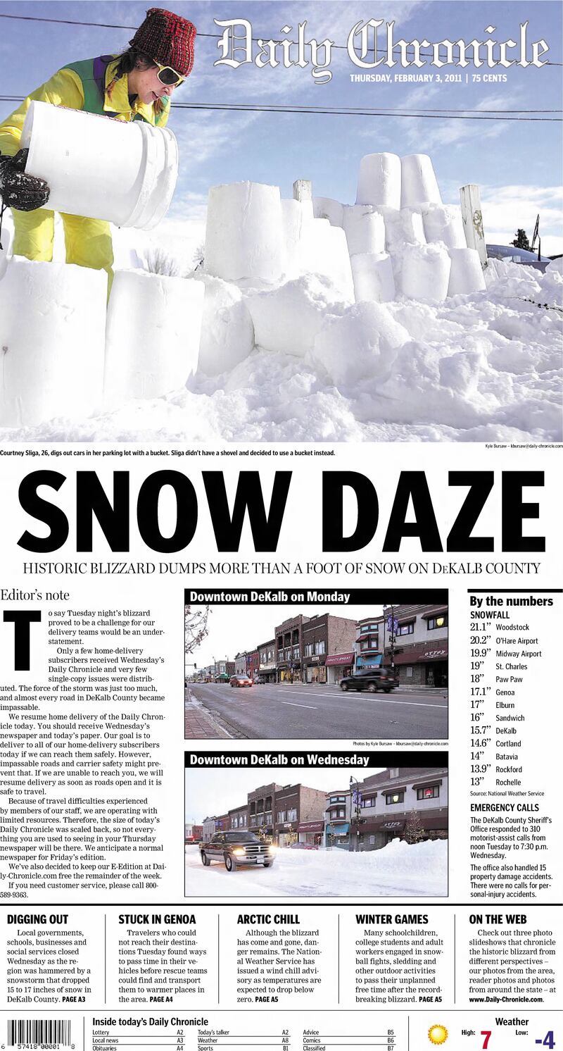 The cover of the Daily Chronicle for Feb. 3, 2011