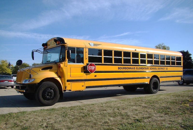 A Bourbonnais Elementary School District 53 bus waits to pick up students.
