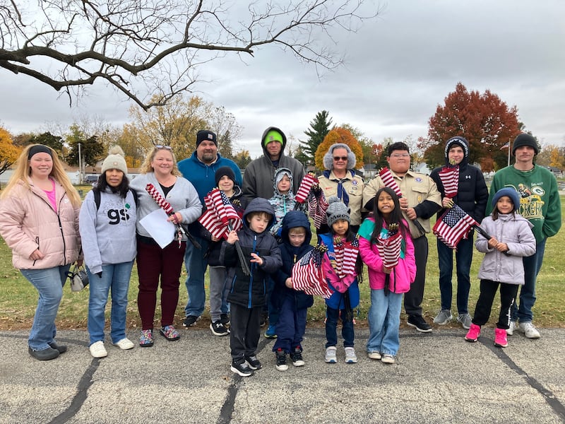 The Rochelle Chapter Daughters of the American Revolution, with the assistance of the Rochelle area Scout Troops 409, 1168 and 553, placed flags on veterans' graves at St. Patrick's and Lawnridge Cemeteries for Veterans Day and in preparation for Wreaths across America. Wreaths may be sponsored up until the deadline of November 28 for placement this December. Forms are available at St. Patrick's Church, the Rochelle VFW and online at https://wreathsacrossamerica.org/IL0136P .